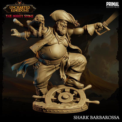 Evil Captain with Monkey, Uncharted Kingdoms - 28mm, 32mm, 75mm Scale - Unpainted Miniature for DnD, Pathfinder, Tabletop RPGs