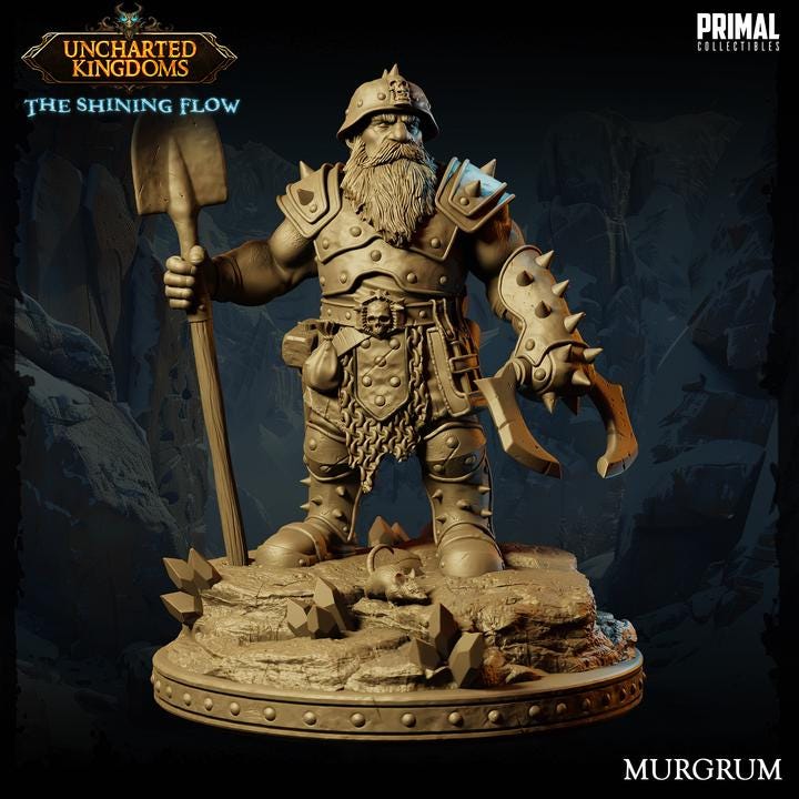 Dwarf Miner, Murgrum - Uncharted Kingdoms - 28mm, 32mm, 75mm Scale - Unpainted Miniature for DnD, Pathfinder, Tabletop RPGs
