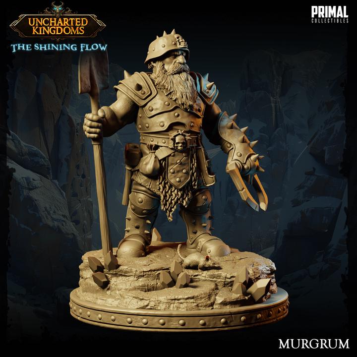Dwarf Miner, Murgrum - Uncharted Kingdoms - 28mm, 32mm, 75mm Scale - Unpainted Miniature for DnD, Pathfinder, Tabletop RPGs