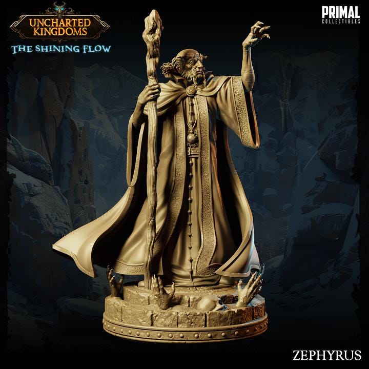Dark Wizard, Zephyrus - 28mm, 32mm, 75mm Scale - Unpainted Miniature for DnD, Pathfinder, Tabletop RPGs &d Dioramas - Primal Collectibles