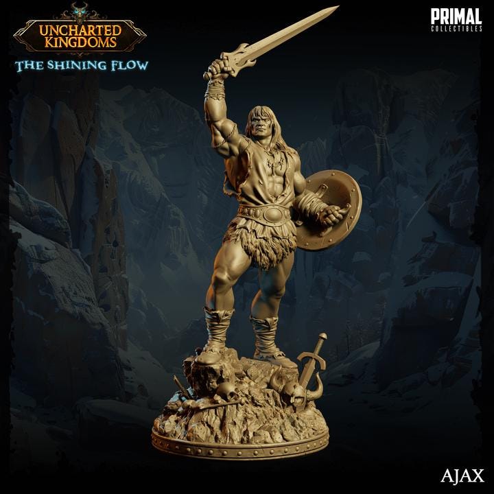 Human Barbarian, Ajax - 28mm, 32mm, 75mm Scale - Unpainted Miniature for DnD, Pathfinder, Tabletop RPGs &d Dioramas - Primal Collectibles