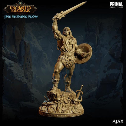 Human Barbarian, Ajax - 28mm, 32mm, 75mm Scale - Unpainted Miniature for DnD, Pathfinder, Tabletop RPGs &d Dioramas - Primal Collectibles