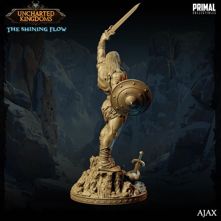 Human Barbarian, Ajax - 28mm, 32mm, 75mm Scale - Unpainted Miniature for DnD, Pathfinder, Tabletop RPGs &d Dioramas - Primal Collectibles