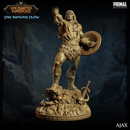 Human Barbarian, Ajax - 28mm, 32mm, 75mm Scale - Unpainted Miniature for DnD, Pathfinder, Tabletop RPGs &d Dioramas - Primal Collectibles