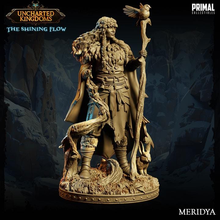 Human Druid, Meridya, Uncharted Kingdoms - 28mm, 32mm, 75mm Scale - Unpainted Miniature for DnD, Pathfinder, Tabletop RPGs