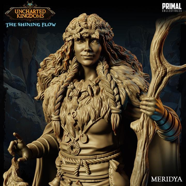 Human Druid, Meridya, Uncharted Kingdoms - 28mm, 32mm, 75mm Scale - Unpainted Miniature for DnD, Pathfinder, Tabletop RPGs