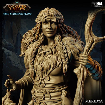 Human Druid, Meridya, Uncharted Kingdoms - 28mm, 32mm, 75mm Scale - Unpainted Miniature for DnD, Pathfinder, Tabletop RPGs