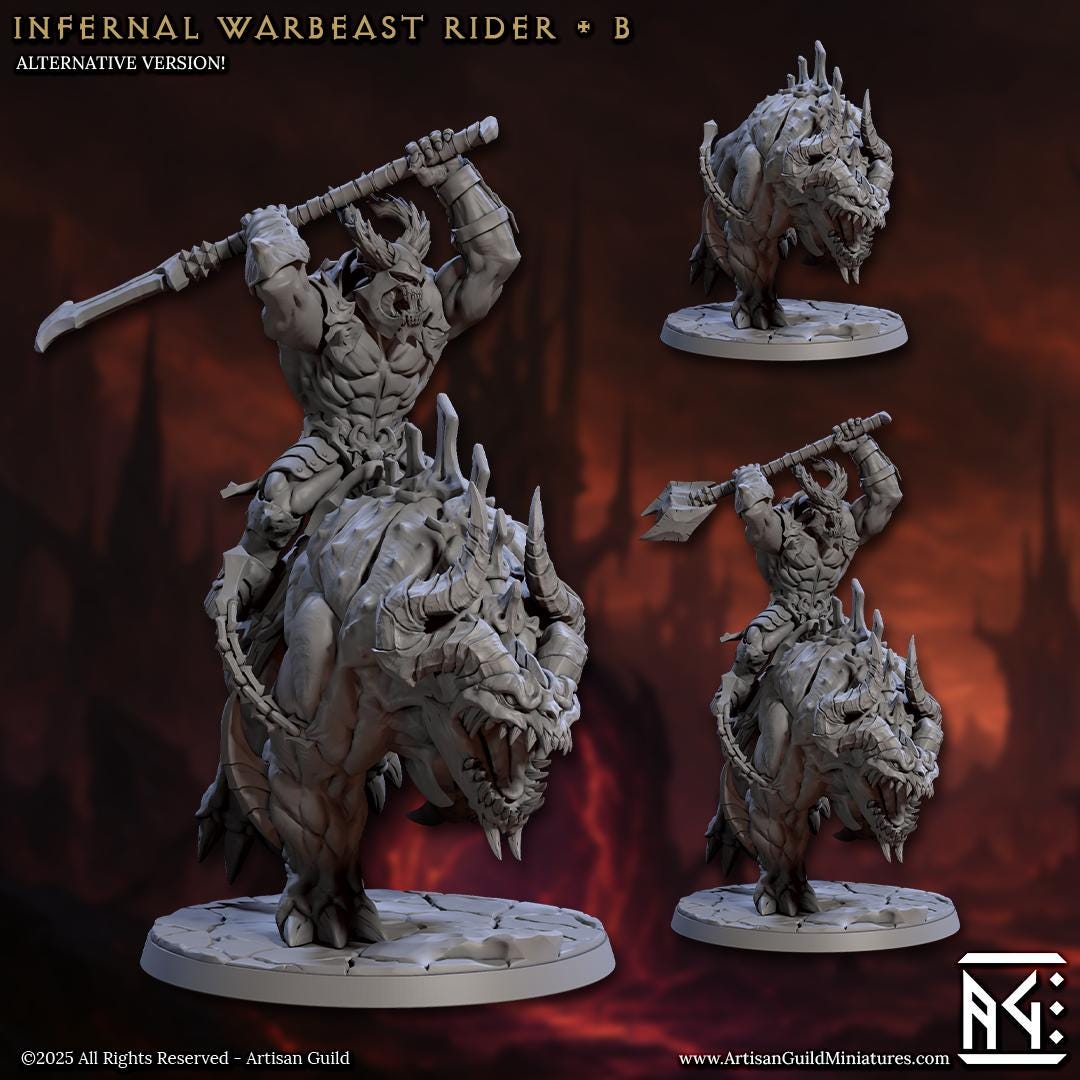 Infernal Warbeasts with Riders - Infernal Legion, 32mm Scale - Unpainted Miniature for DnD, Pathfinder, Tabletop RPGs - Artisan Guild