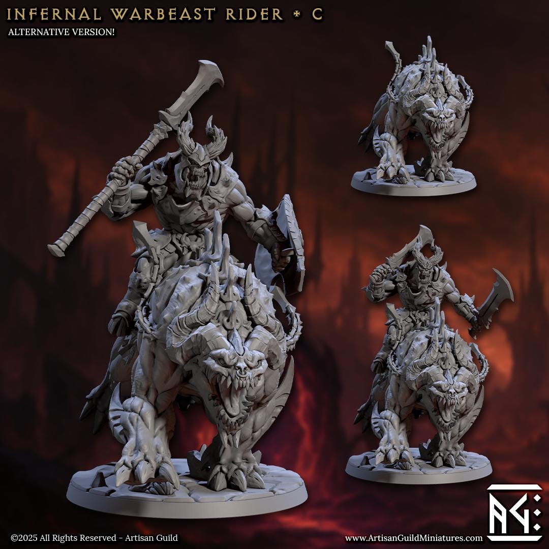 Infernal Warbeasts with Riders - Infernal Legion, 32mm Scale - Unpainted Miniature for DnD, Pathfinder, Tabletop RPGs - Artisan Guild