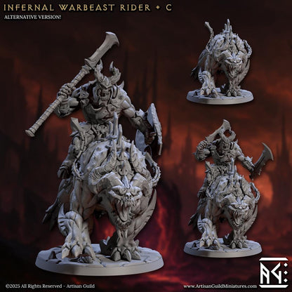 Infernal Warbeasts with Riders - Infernal Legion, 32mm Scale - Unpainted Miniature for DnD, Pathfinder, Tabletop RPGs - Artisan Guild