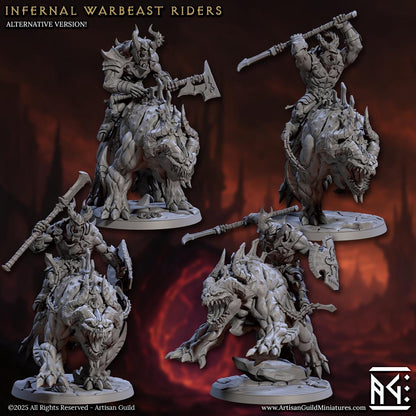 Infernal Warbeasts with Riders - Infernal Legion, 32mm Scale - Unpainted Miniature for DnD, Pathfinder, Tabletop RPGs - Artisan Guild