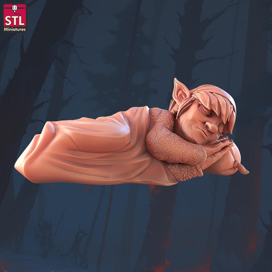 Sleeping Hostel Guest, Pose B, Halfling Hostel Set - 32mm Scale - Unpainted Miniature for DnD, Pathfinder, Tabletop RPGs - STL Miniatures