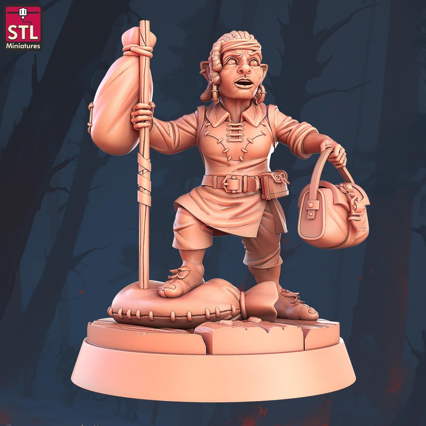 Hostel Guest, Pose D, Halfling Hostel Set - Townsfolk - 32mm Scale - Unpainted Miniature for DnD, Pathfinder, Tabletop RPGs - STL Miniatures