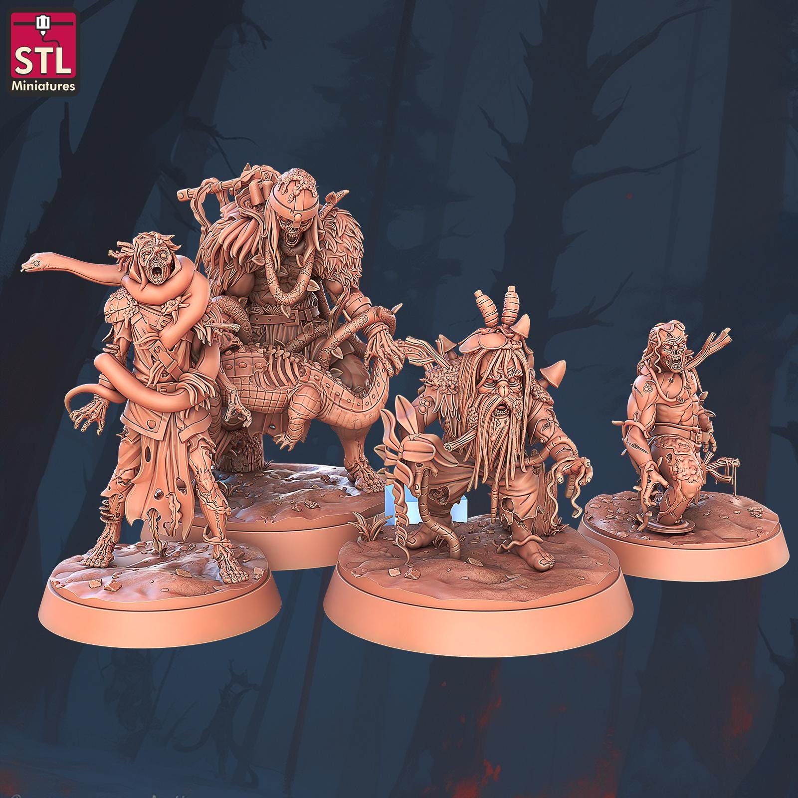 Swamp Zombies, Drowned Undead - 32mm Scale - Unpainted Miniature for DnD, Pathfinder, Tabletop RPGs - STL Miniatures