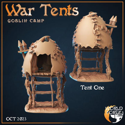 Goblin War Tents, Goblin Camp Collection - 32mm Scale - Unpainted Miniature for DnD, Pathfinder, Tabletop RPGs, Dioramas - World Forge