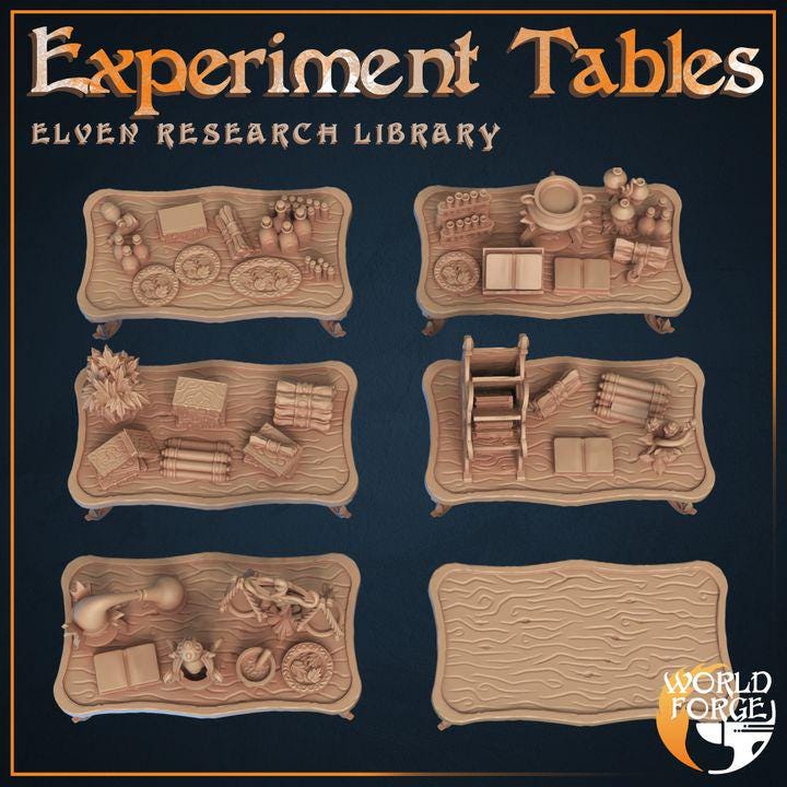 Research Tables - Elven Research Library - 32mm Scale - Unpainted Miniature for DnD, Pathfinder, Tabletop RPGs, and Dioramas