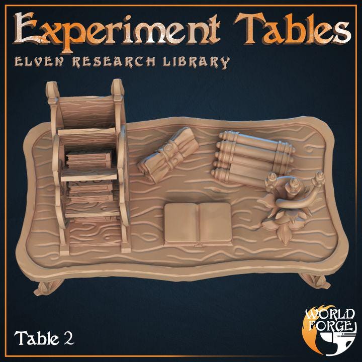 Research Tables - Elven Research Library - 32mm Scale - Unpainted Miniature for DnD, Pathfinder, Tabletop RPGs, and Dioramas