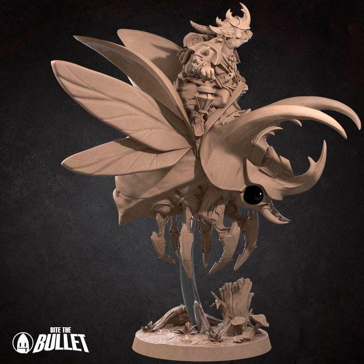 Kobold Beetle Rider - 32mm, 35mm Scale - Unpainted Miniature for DnD, Pathfinder, Tabletop RPGs - Bite the Bullet