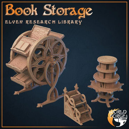 Book Storage - Elven Research Library - 32mm Scale - Unpainted Miniature for DnD, Pathfinder, Tabletop RPGs, and Dioramas