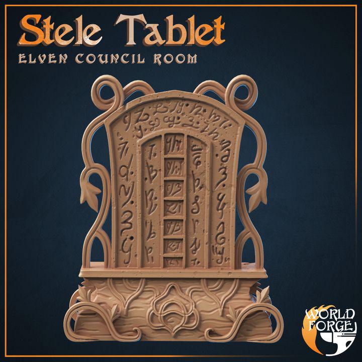 Stele Tablet - Elven Council Set - 32mm Scale - Unpainted Miniature for DnD, Pathfinder, Tabletop RPGs, and Dioramas