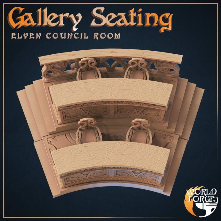 Gallery Seating - Elven Council Set - 32mm Scale - Unpainted Miniature for DnD, Pathfinder, Tabletop RPGs, and Dioramas