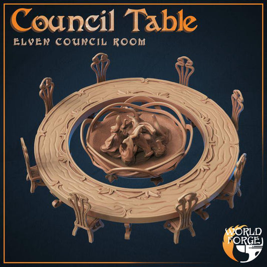 Council Table with Brazier - Elven Council Set - 32mm Scale - Unpainted Miniature for DnD, Pathfinder, Tabletop RPGs, and Dioramas