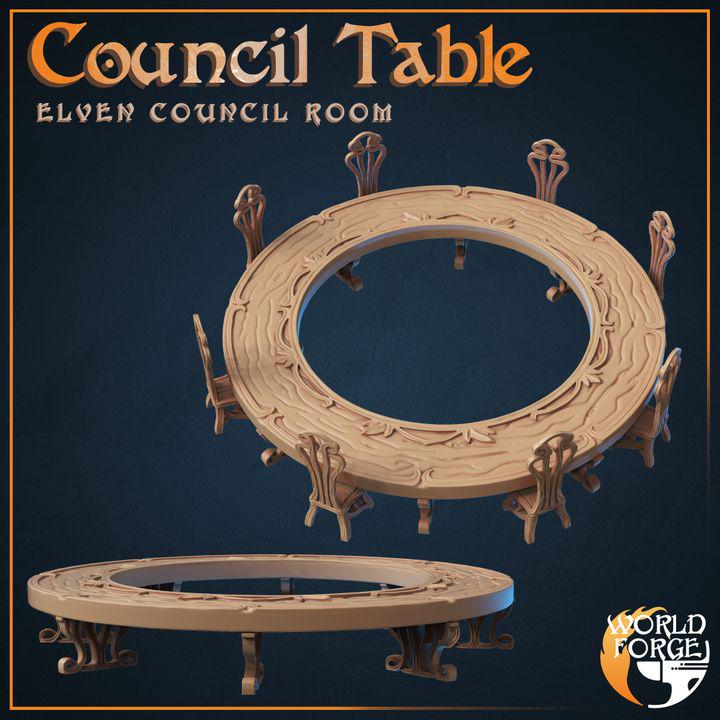 Council Table with Brazier - Elven Council Set - 32mm Scale - Unpainted Miniature for DnD, Pathfinder, Tabletop RPGs, and Dioramas