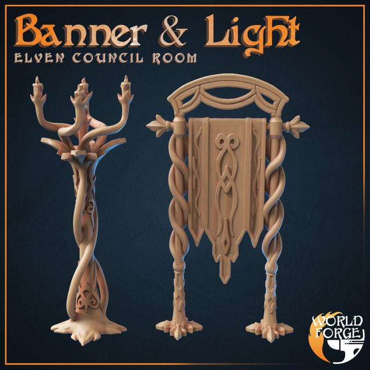 Banner & Lamp Post - Elven Council Set - Unpainted Miniature