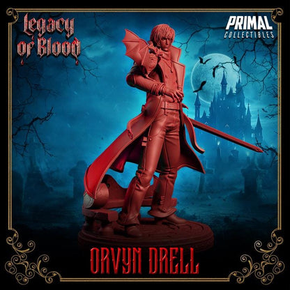 Orvyn Drell, Legacy of Blood - 28mm, 32mm, 75mm Scale - Unpainted Miniature for DnD, Pathfinder, Tabletop RPGs - Primal Collectibles