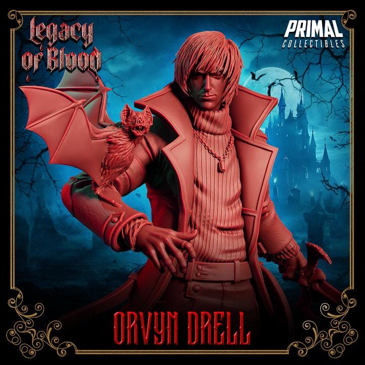 Orvyn Drell, Legacy of Blood - 28mm, 32mm, 75mm Scale - Unpainted Miniature for DnD, Pathfinder, Tabletop RPGs - Primal Collectibles