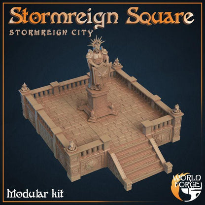 City Square with Statue - Stormreign City - 32mm Scale - Unpainted Miniature for DnD, Pathfinder, Tabletop RPGs & Dioramas - World Forge