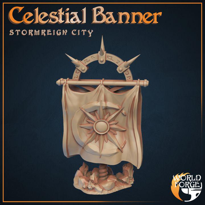 Celestial Banner - Stormreign City - 32mm Scale - Unpainted Miniature for DnD, Pathfinder, Tabletop RPGs & Dioramas - World Forge