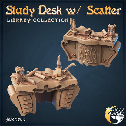 Study Desk with Chair - The Grand Library Collection - 32mm Scale - Unpainted Miniature for DnD, Pathfinder, Tabletop RPGs, and Dioramas