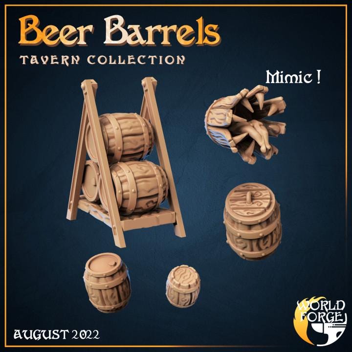 Beer Barrels - Arcane Dragon Tavern Collection - 32mm Scale - Unpainted Miniature for DnD, Pathfinder, Tabletop RPGs, and Dioramas