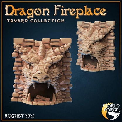 Dragon Fireplace - Arcane Dragon Tavern Collection - 32mm Scale - Unpainted Miniature for DnD, Pathfinder, Tabletop RPGs, and Dioramas