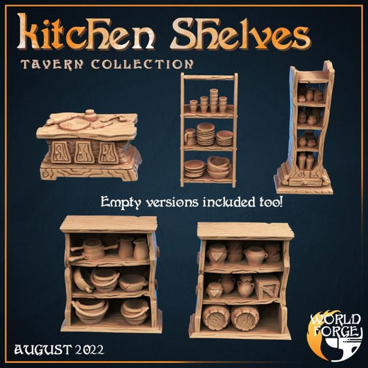 Kitchen Shelf Set - Arcane Dragon Tavern Collection - 32mm Scale - Unpainted Miniature for DnD, Pathfinder, Tabletop RPGs, and Dioramas