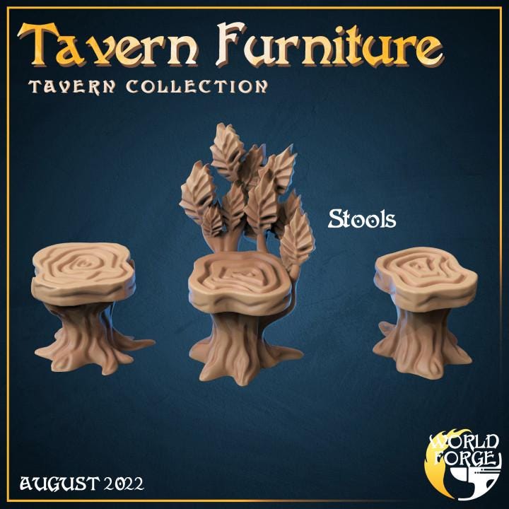 Table & Chair Set - Arcane Dragon Tavern Collection - 32mm Scale - Unpainted Miniature for DnD, Pathfinder, Tabletop RPGs, and Dioramas