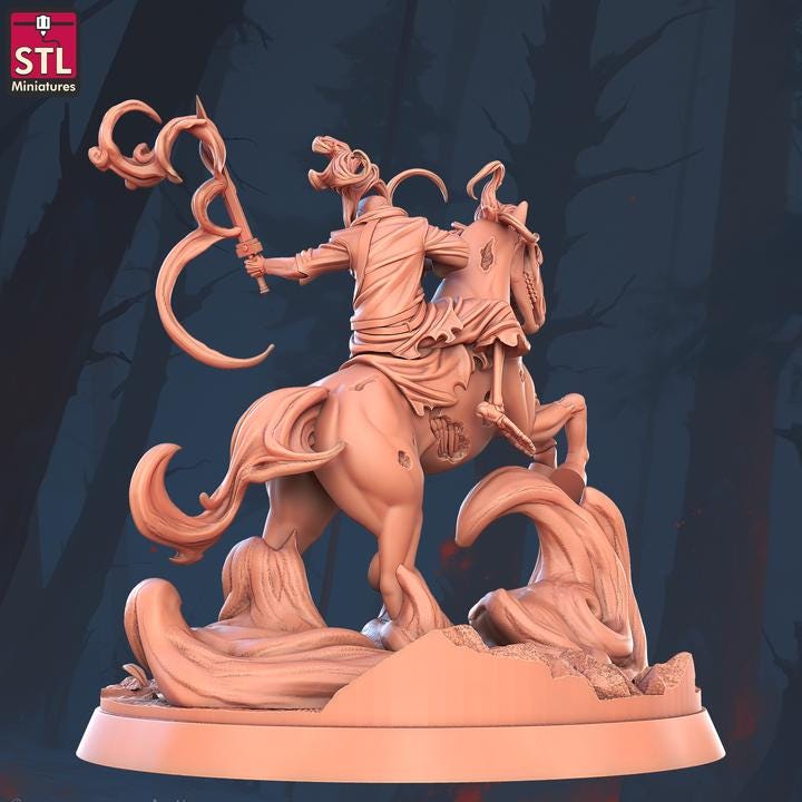 Spectral Horseman, Skeletal Horserider - 32mm Scale - Unpainted Miniature for DnD, Pathfinder, Tabletop RPGs - STL Miniatures