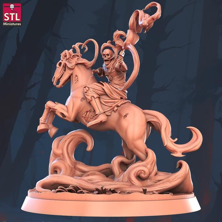 Spectral Horseman, Skeletal Horserider - 32mm Scale - Unpainted Miniature for DnD, Pathfinder, Tabletop RPGs - STL Miniatures