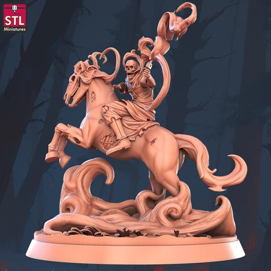 Spectral Horseman, Skeletal Horserider - 32mm Scale - Unpainted Miniature for DnD, Pathfinder, Tabletop RPGs - STL Miniatures