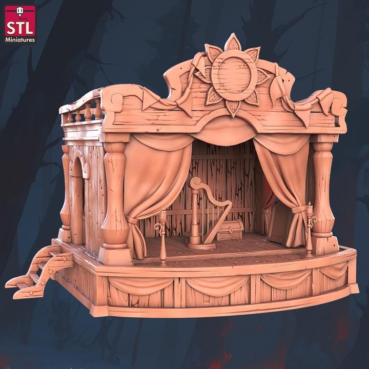 Festival Stage, Music Stage - Town Festival Set - 32mm Scale - Unpainted Miniature for DnD, Pathfinder, Tabletop RPGs - STL Miniatures