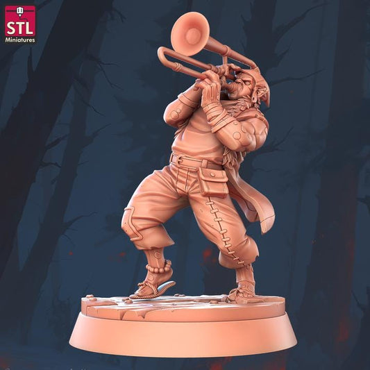 Orc with Trumpet, Orc Bard - Town Festival Set - 32mm Scale - Unpainted Miniature for DnD, Pathfinder, Tabletop RPGs - STL Miniatures