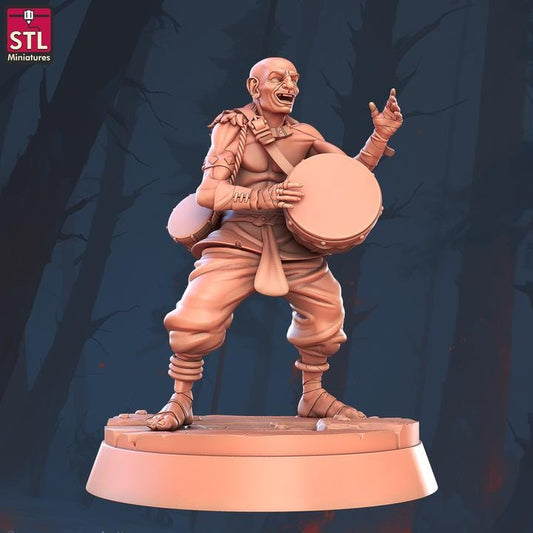 Percussionist, Human Bard - Town Festival Set - 32mm Scale - Unpainted Miniature for DnD, Pathfinder, Tabletop RPGs - STL Miniatures