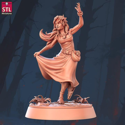 Dancing Woman, Elven Maiden - Town Festival Set - 32mm Scale - Unpainted Miniature for DnD, Pathfinder, Tabletop RPGs - STL Miniatures