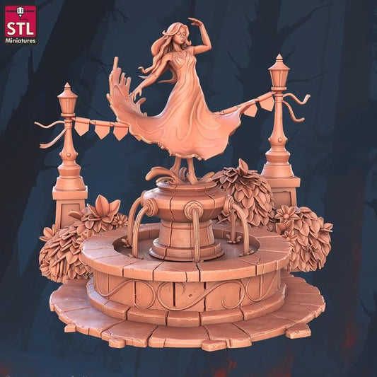 Dancing Fountain - Town Festival Set - 32mm Scale - Unpainted Miniature for DnD, Pathfinder, Tabletop RPGs - STL Miniatures