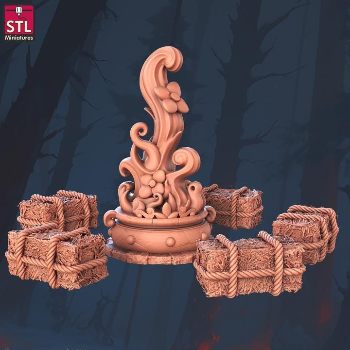 Magic Bonfire - Town Festival Set - 32mm Scale - Unpainted Miniature for DnD, Pathfinder, Tabletop RPGs - STL Miniatures