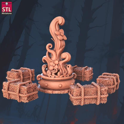Magic Bonfire - Town Festival Set - 32mm Scale - Unpainted Miniature for DnD, Pathfinder, Tabletop RPGs - STL Miniatures