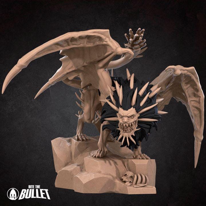 Manticore - 32mm, 35mm Scale - Unpainted Miniature for DnD, Pathfinder, Tabletop RPGs - Bite the Bullet