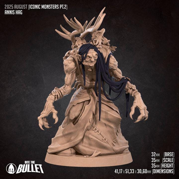 Annis Hag - 32mm, 35mm Scale - Unpainted Miniature for DnD, Pathfinder, Tabletop RPGs - Bite the Bullet