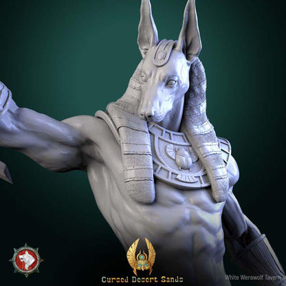 Anhotek, Jackal of the Black Gate - 32mm Scale - Unpainted Miniature for DnD, Pathfinder, Tabletop RPGs - White Werewolf Tavern